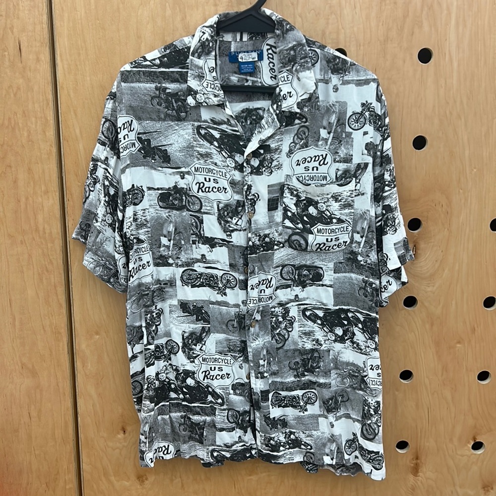 Vintage motorcycle print button up shirt